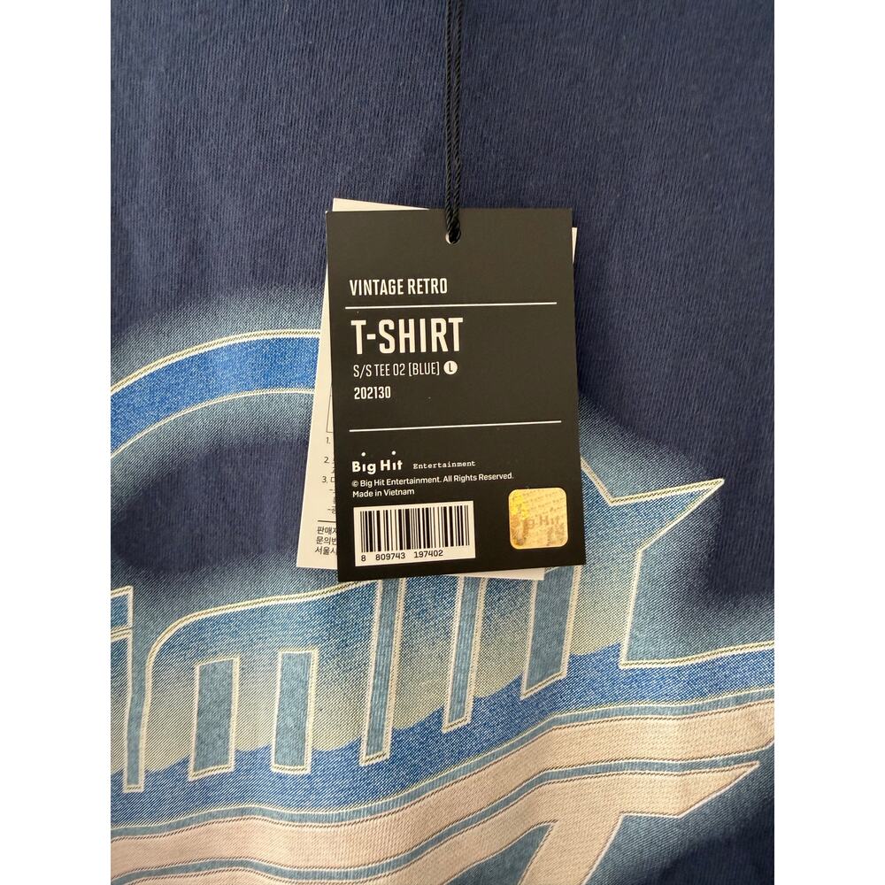 BTS Jimin Big Hit Vintage Retro Short Sleeves T-shirt Large Blue New With Tags - Picture 3 of 6